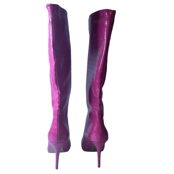 Pretty Little Thing Hot Pink Knee High Stiletto Boots Size 8, Pointy Toe - Picture 3 of 6
